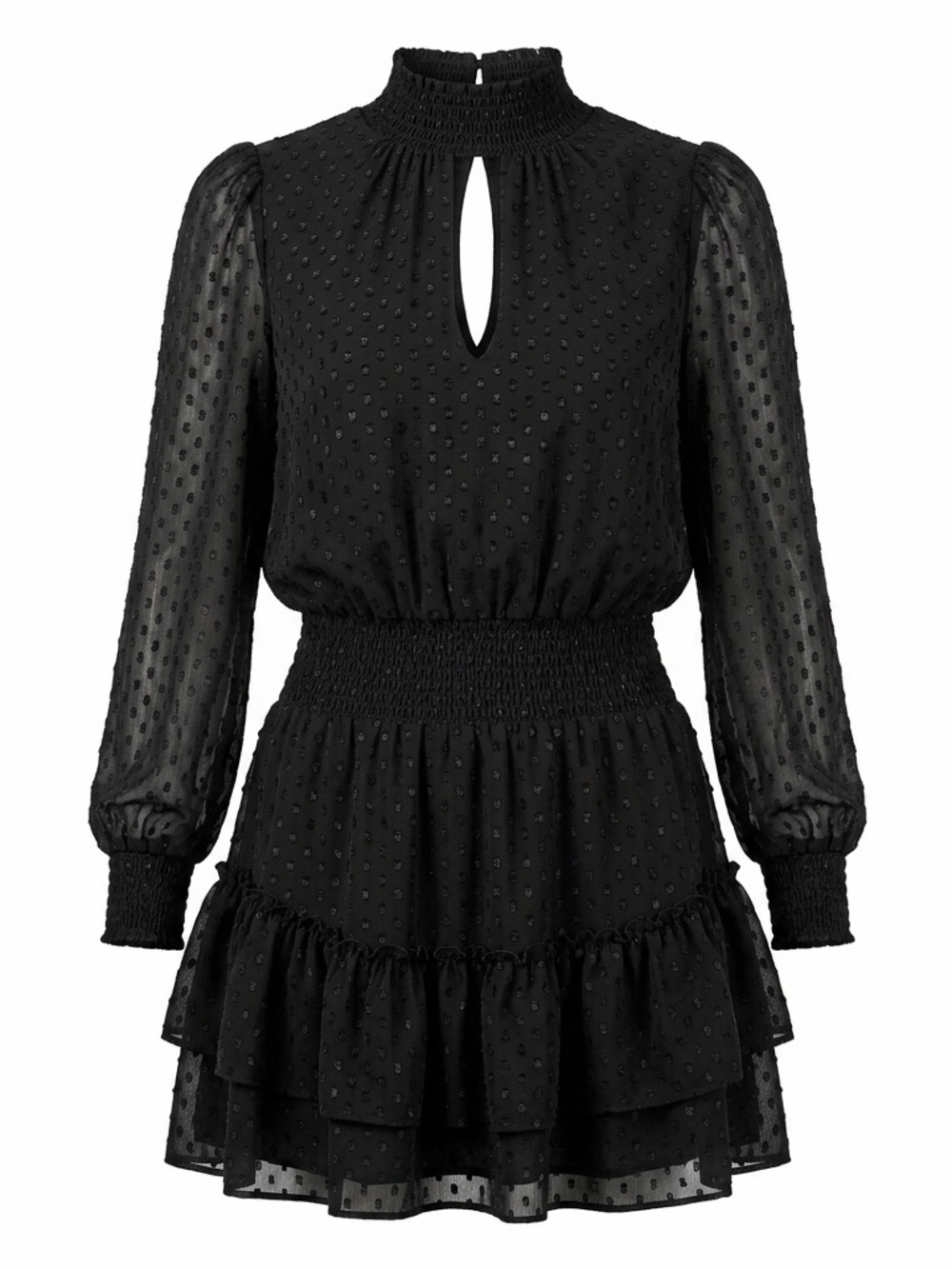 Ramy Brook Black Swiss Dot Long Sleeve Mini Dress